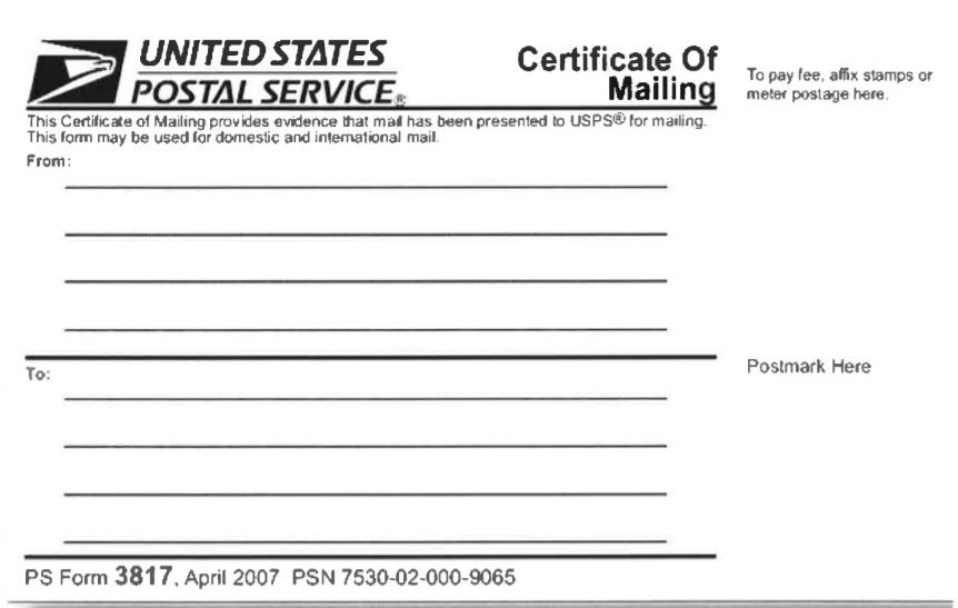 certificate of mailing